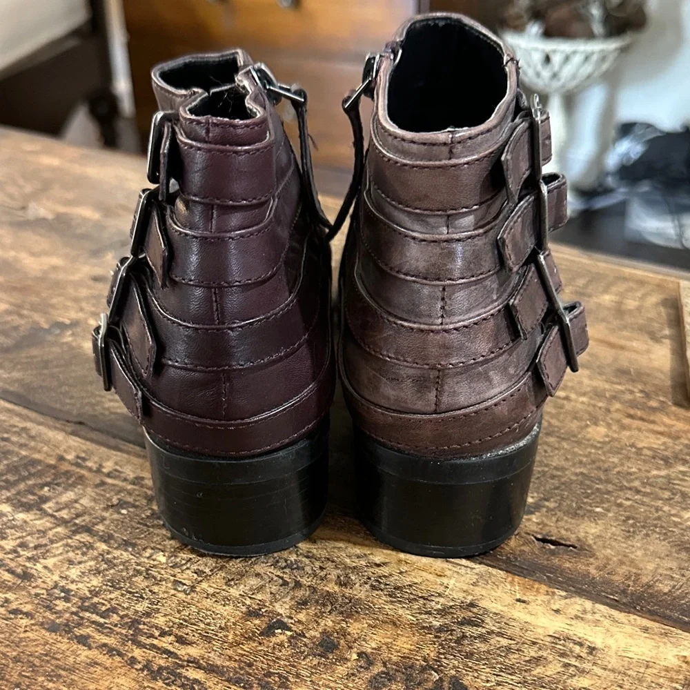Brown Leather Franco Sarto Ankle Boots with Buckle Detail 8